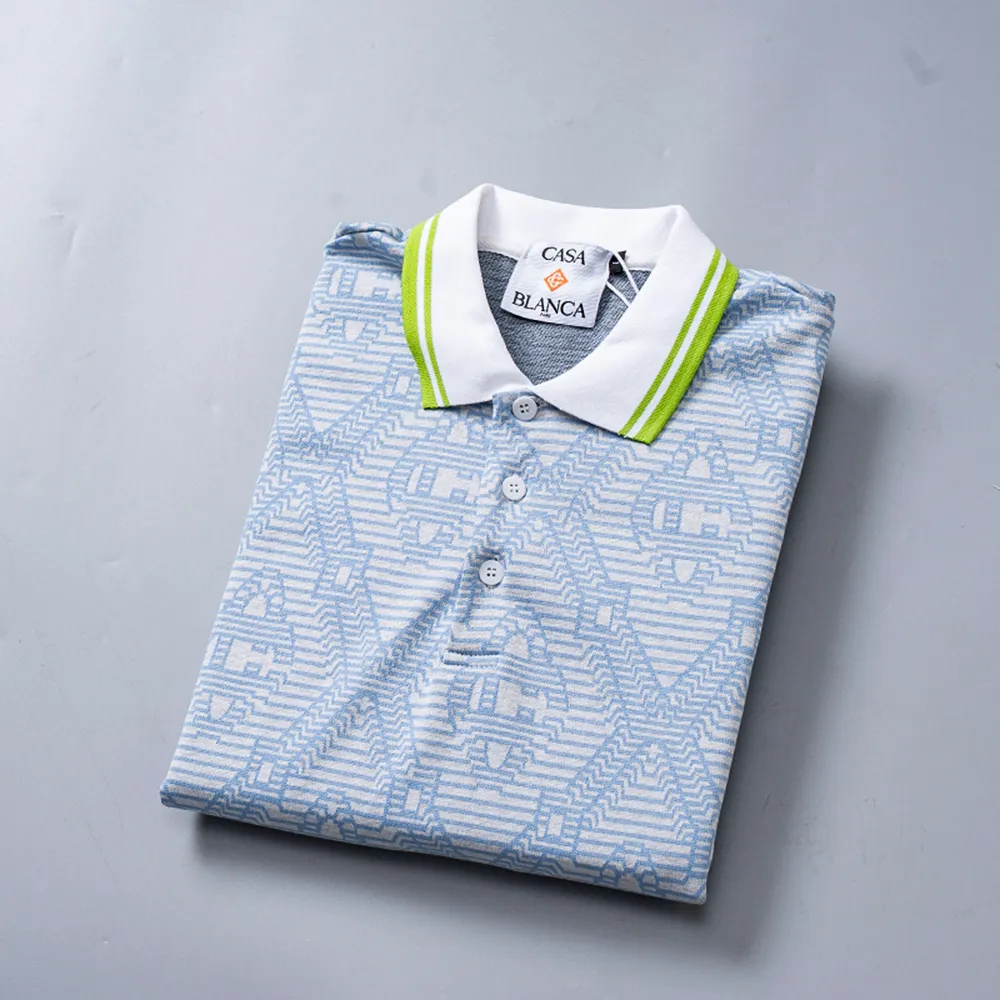 30165# 2026 spring and summer official website New Arrival lapel T-shirt, knitted jacquard fabric is handsome, the fabric is comfortable, the workmanship is rigorous, and the stitching is neat. Good upper body effect·Sizes M-3XL Sky Blue